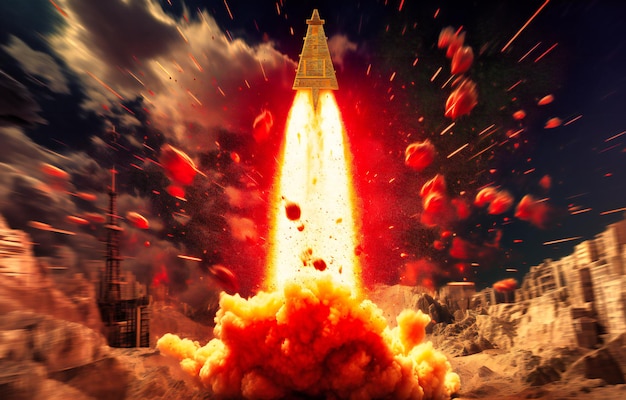 Foto foguete vermelho lança bitcoin para o ar