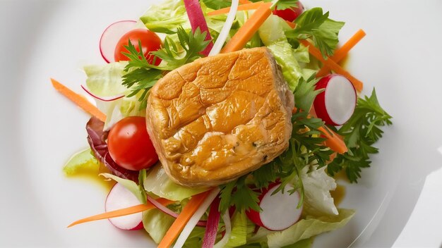 Foto foie gras com salada de vegetais