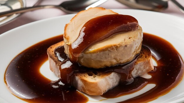 Foto foie gras em cima de pão com molho