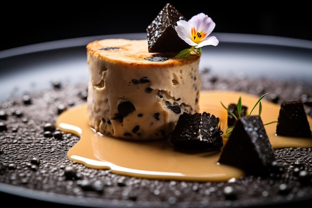 Foto foie gras mit trüffeln gönnen sie sich die reichhaltige und buttrige foie gras gepaart mit der dekadenten essenz von trüffeln. generiert mit ki