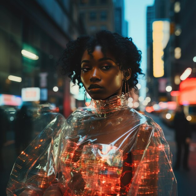 Foto foil holográfico fashion delight modelo mulher struts nyc streets photo op