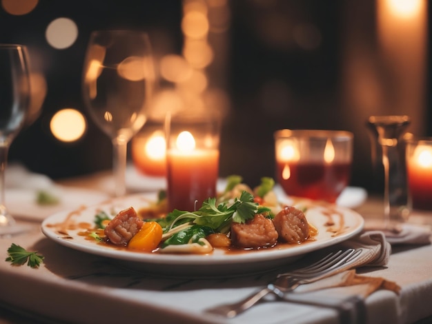 Fokus auf das Abendessen auf einem gemütlichen, verschwommenen Hintergrund