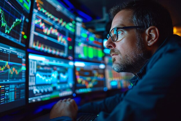 Fokussierte Trader analysieren die Börsenmonitore.