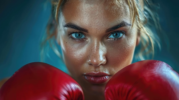 Fokussierter Boxer mit intensivem Blick und roten Handschuhen dramatische Beleuchtung