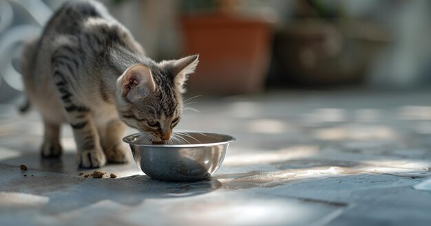 Fokussiertes Feisten Ein intimer Mahlzeit-Moment für Katzen Fangen Sie die Gelassenheit der täglichen Rituale Ihrer Haustiere ein