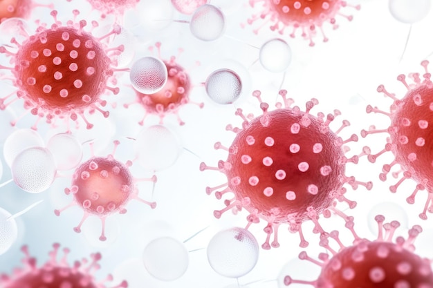Fokussiertes Makrobild virusinfizierter Zellen isoliert auf weißem Hintergrund