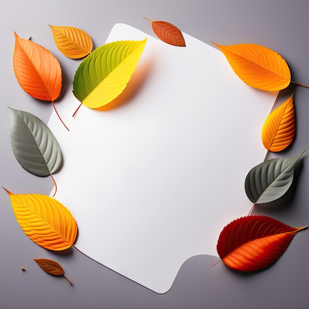 Folha branca para o seu texto com folhas de outono em fundo cinza