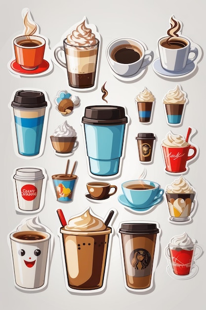 folha de arte adesiva ícone de desenho animado quente xícara de café fundo branco sem fundo Ilustração 4K
