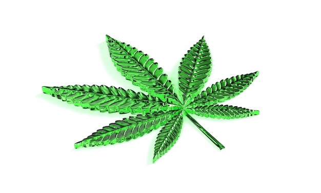 Folha de cannabis isolada no fundo branco. Renderização 3D