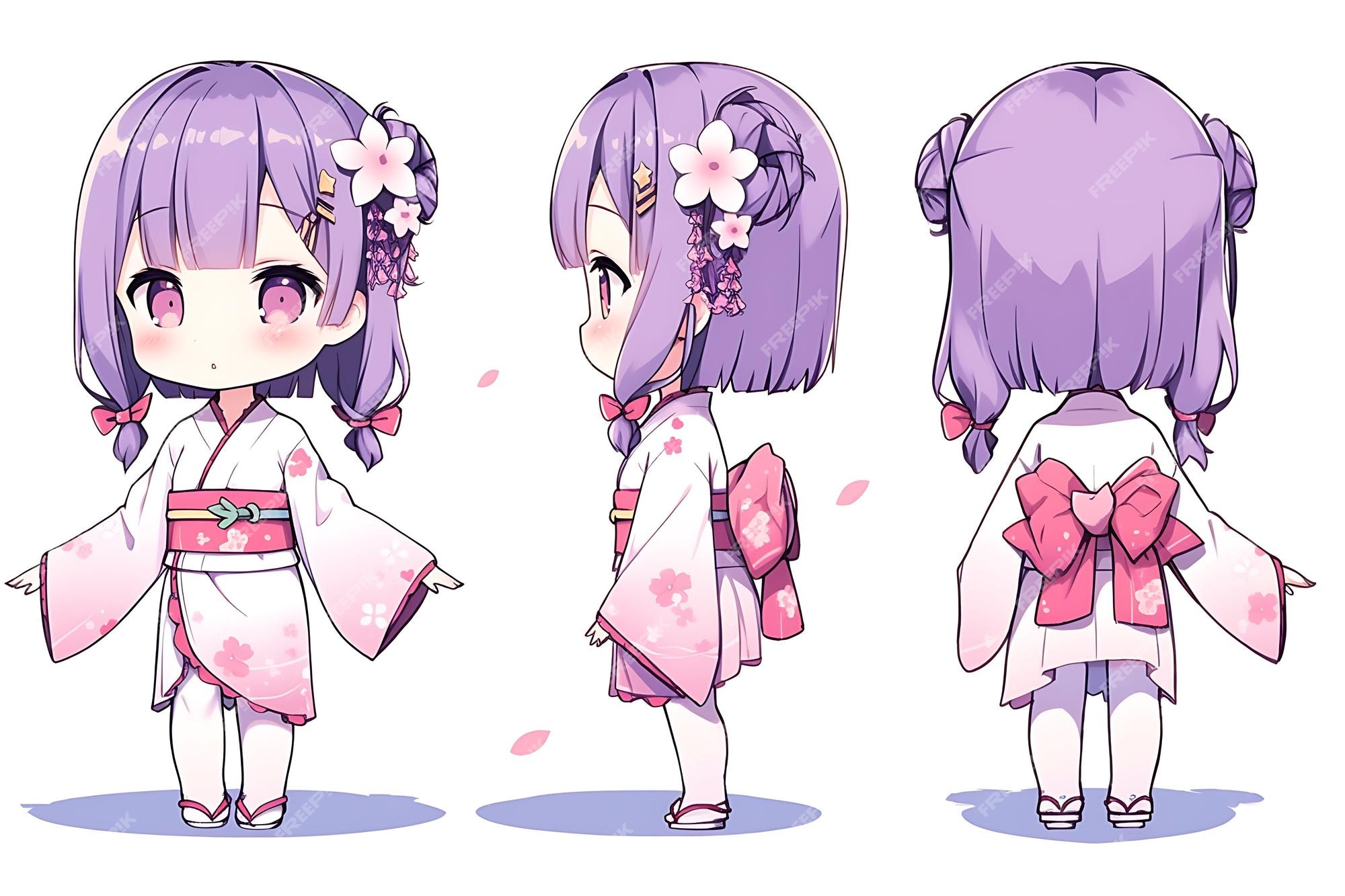 Folha de conceito de reviravolta de personagem fofa de anime kawaii chibi  girl com roupas elegantes e modernas