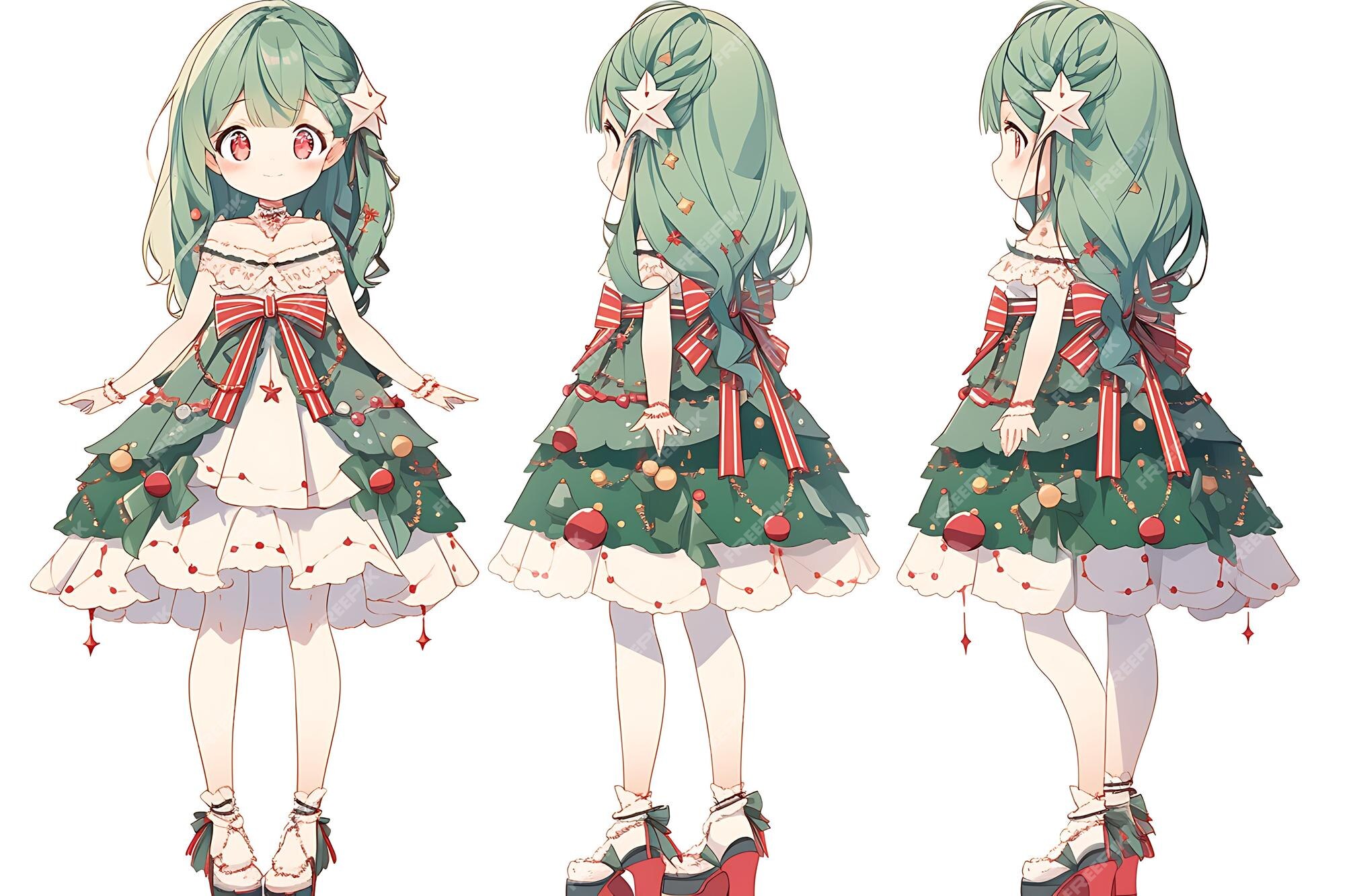 Folha de conceito de reviravolta de personagem fofa de anime kawaii chibi  girl com roupas elegantes e modernas