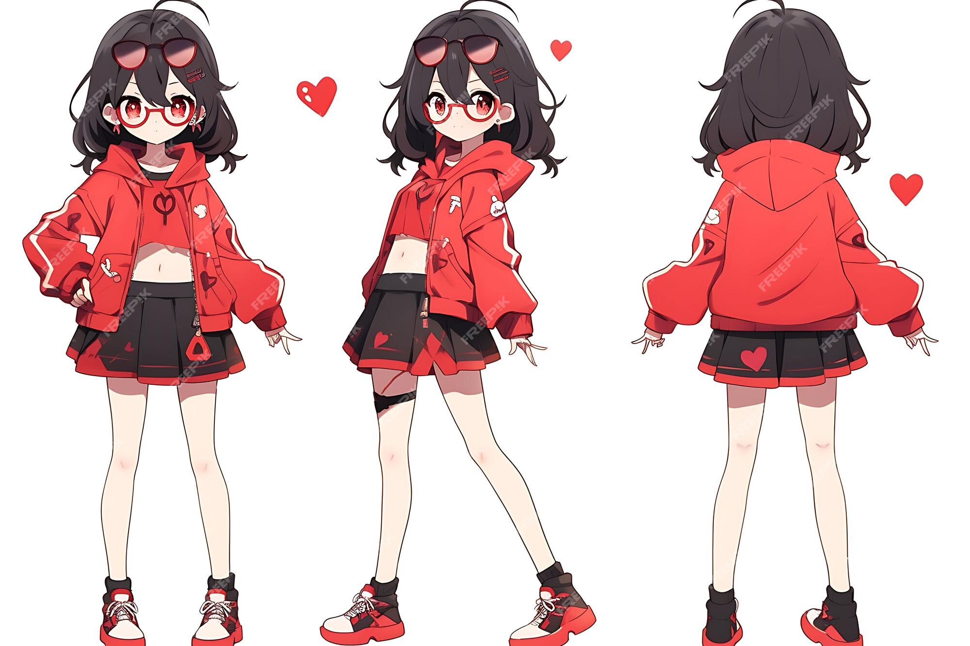 Folha de conceito de reviravolta de personagem fofa de anime kawaii chibi  girl com roupas elegantes e modernas