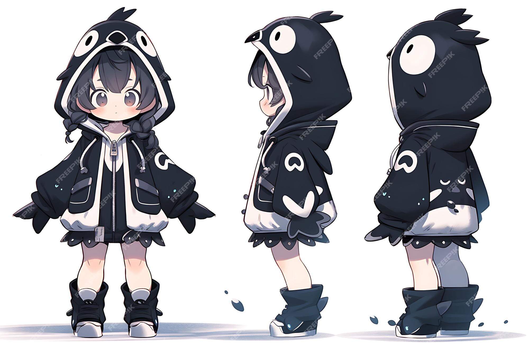 Folha de conceito de reviravolta de personagem fofa de anime kawaii chibi  girl com roupas elegantes e modernas