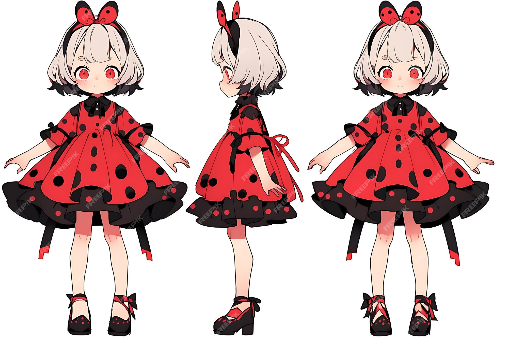 Folha de conceito de reviravolta de personagem fofa de anime kawaii chibi  girl com roupas elegantes e modernas