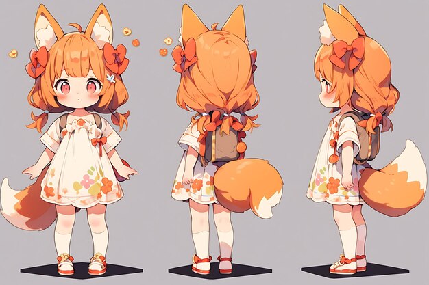 Folha de conceito de reviravolta de personagem fofa de anime kawaii chibi  girl com roupas elegantes e modernas