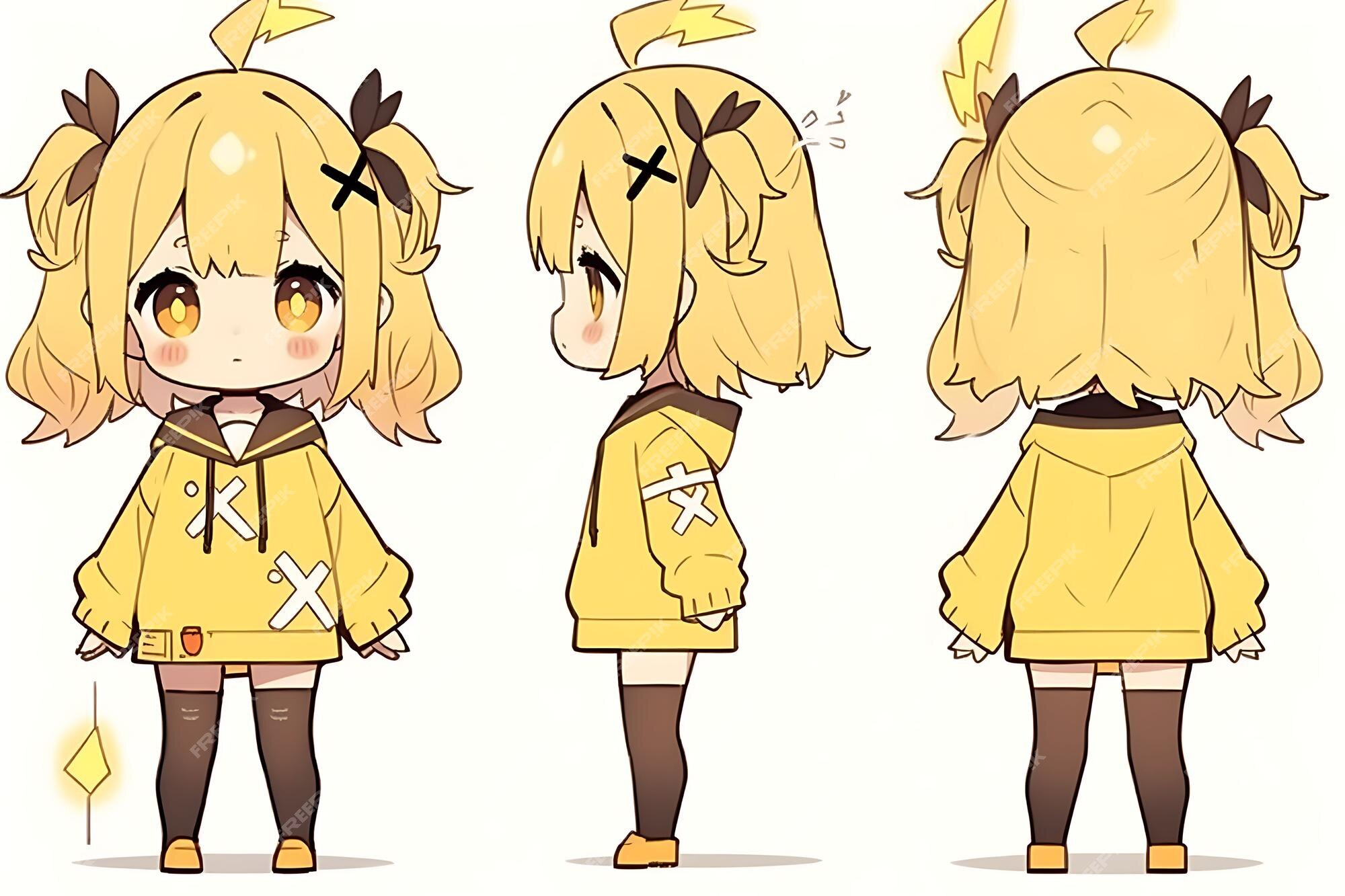 Folha de conceito de reviravolta de personagem fofa de anime kawaii chibi  girl com roupas elegantes e modernas