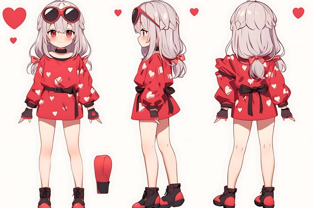 Folha de conceito de reviravolta de personagem fofa de anime kawaii chibi  girl com roupas elegantes e modernas