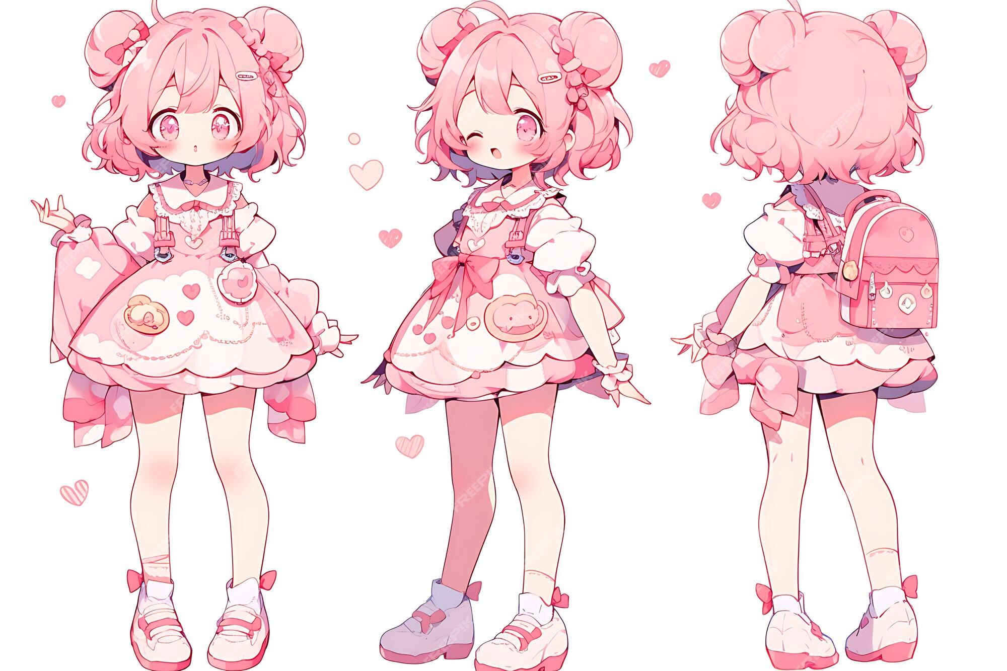 Folha de conceito de reviravolta de personagem fofa de anime kawaii chibi  girl com roupas elegantes e modernas