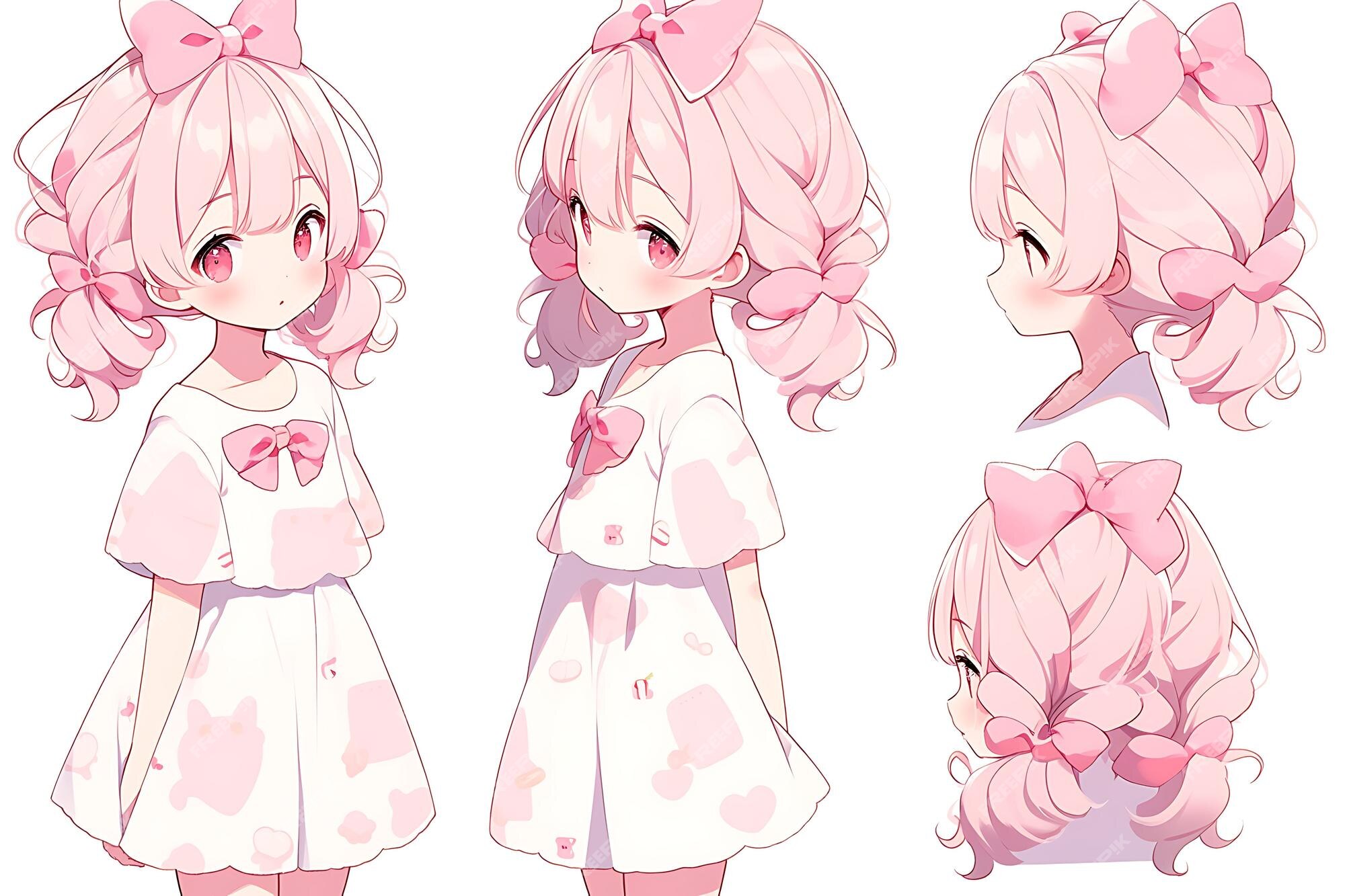 Folha de conceito de reviravolta de personagem fofa de anime kawaii chibi  girl com roupas elegantes e modernas