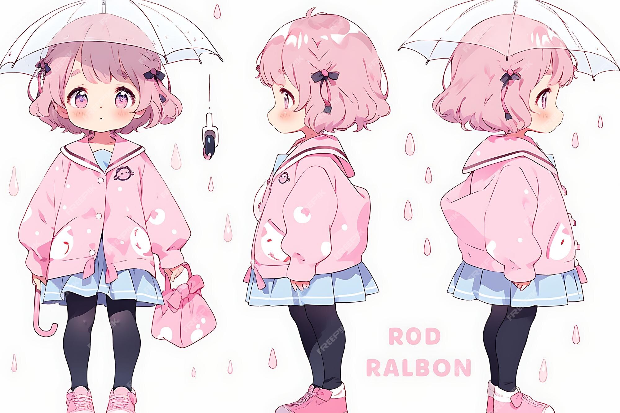 Folha de conceito de reviravolta de personagem fofa de anime kawaii chibi  girl com roupas elegantes e modernas