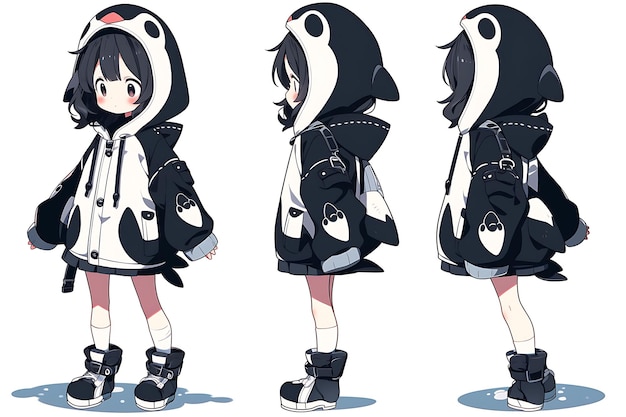 Folha de conceito de reviravolta de personagem fofa de anime kawaii chibi  girl com roupas elegantes e modernas