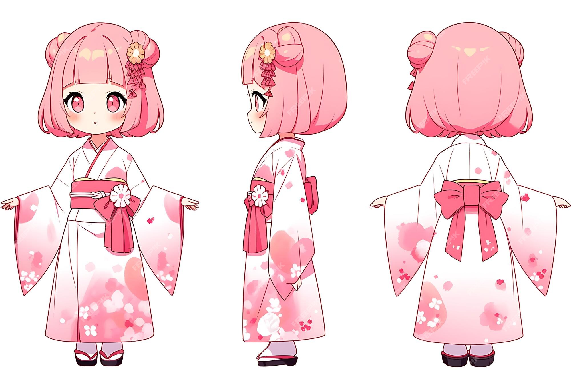 Folha de conceito de reviravolta de personagem fofa de anime kawaii chibi  girl com roupas elegantes e modernas