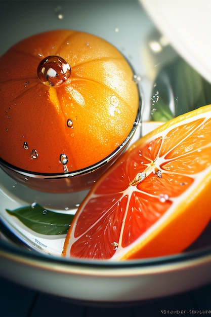 Foto folha de frutas amarelas de suco de laranja exibição de negócios promoção de publicidade fundo