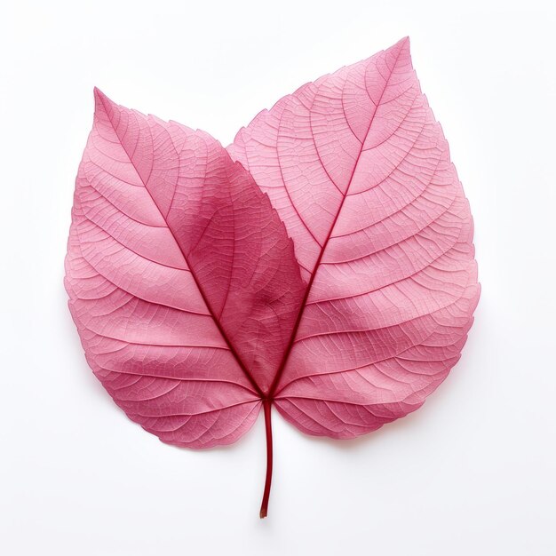 Foto folha de hortênsia rosa viva em fundo branco