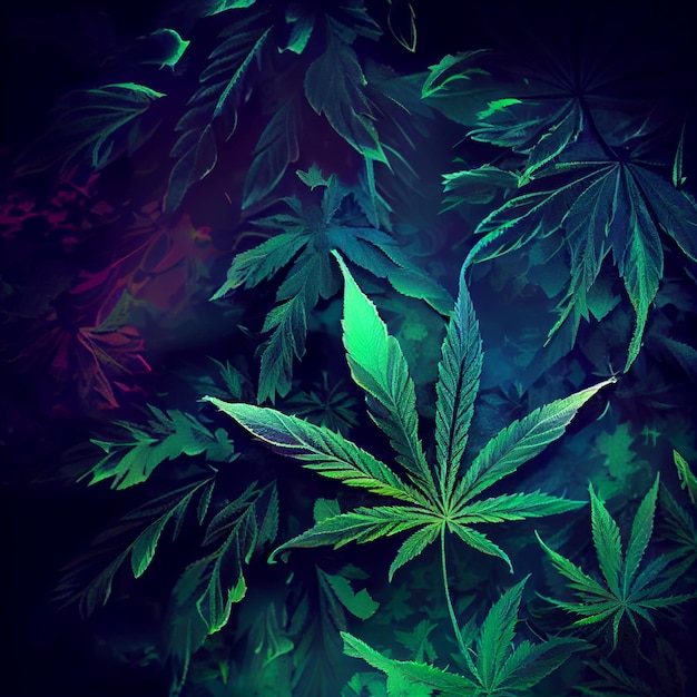 Folha de maconha em fundo abstrato erva psicodélica cannabis