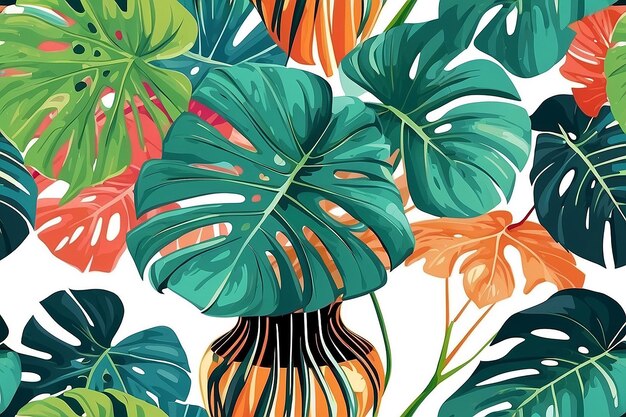 Folha de monstera colorida em vaso