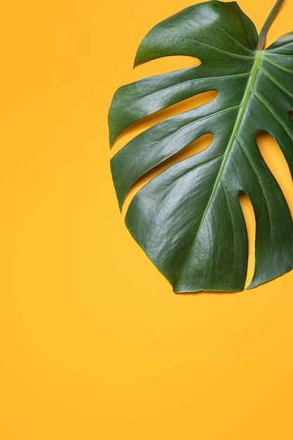 Folha de Monstera em um fundo amarelo