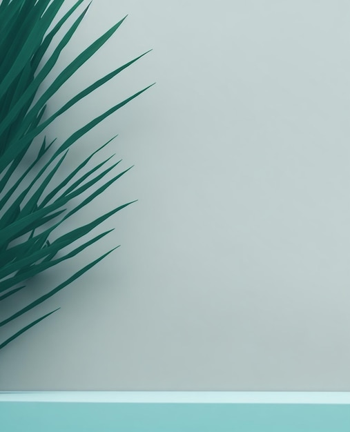 Folha de palmeira verde sobre um fundo azul