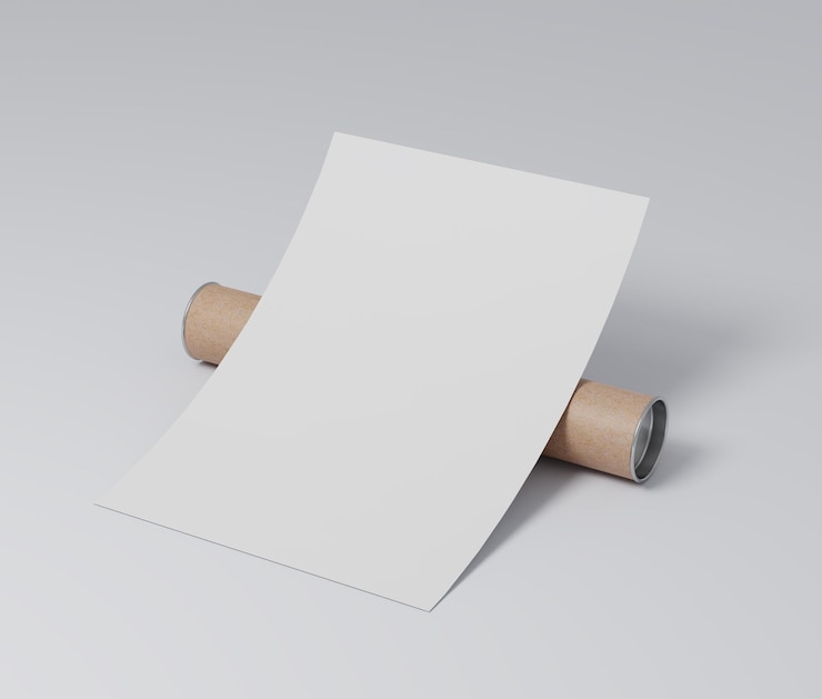 Foto folha de papel branco vazia no fundo em branco retrato em branco a4 vertical embalagem redonda em branco b