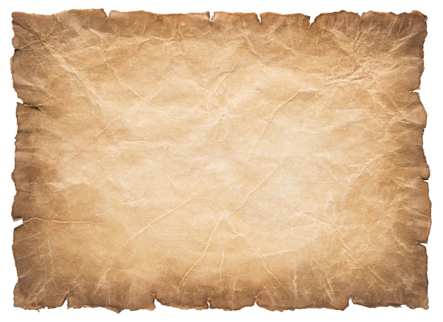 Folha de papel de pergaminho velha envelhecida ou textura isolada em fundo branco