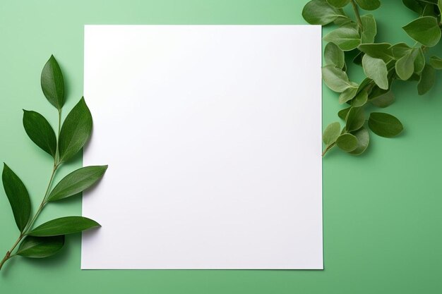 Foto folha de papel em branco e folha verde em fundo colorido de alta qualidade altamente detalhado k mockup hd