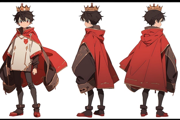 Folha de reviravolta de arte conceitual de personagem de anime 2D apresentando diferentes estilos de moda e roupas