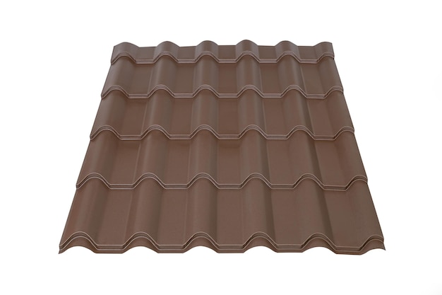 Folha de telhado de telha de metal marrom isolada em fundo branco Material para telhado