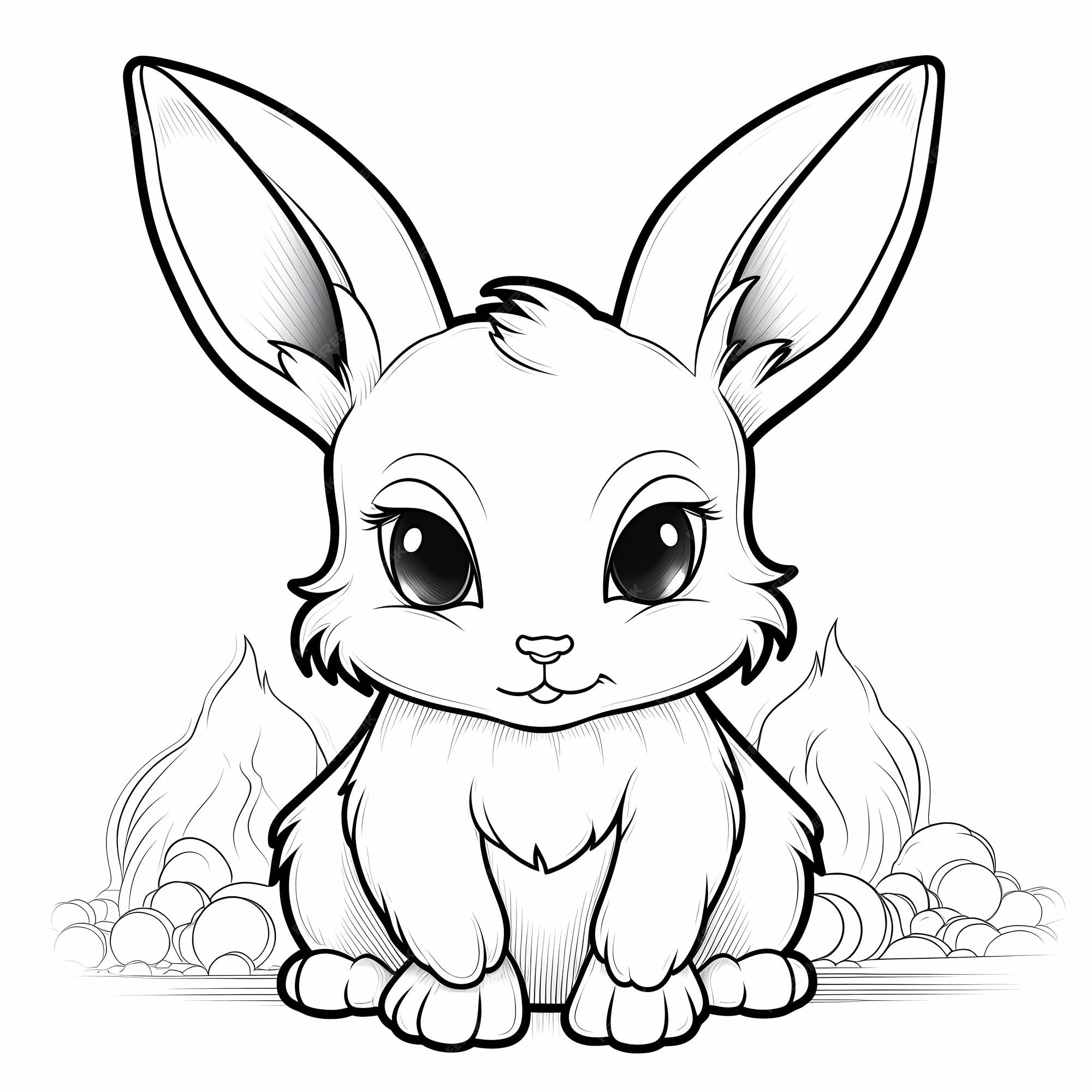 Desenho para colorir de coelhinho Kawaii · Creative Fabrica