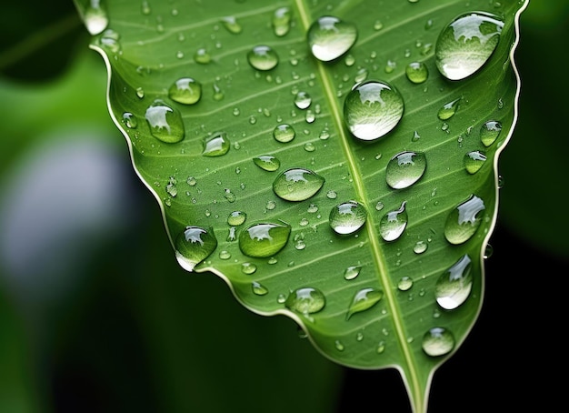 Folha verde com gotas de água