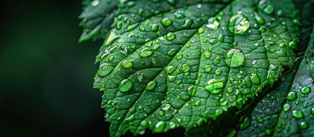 Folha verde com gotas de água