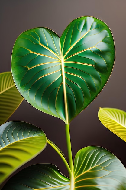 Folha verde escura em forma de coração de Alocasia Planta orelha de elefante, folhagem tropical, planta de casa