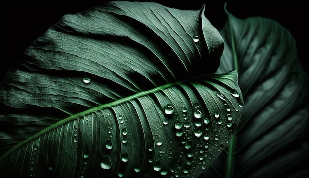 Folha verde fresca com beleza natural de gota de chuva gerada por IA