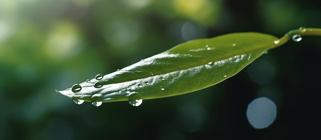 Foto folha verde fresca com gota de água