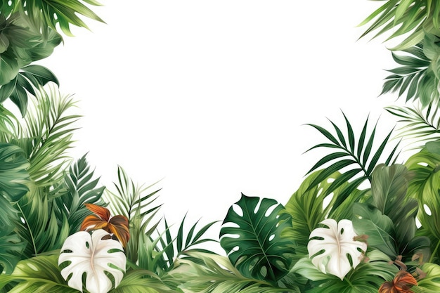 Folha verde tropical Layout do banner para campo de texto Isolado em um fundo branco generativo ai