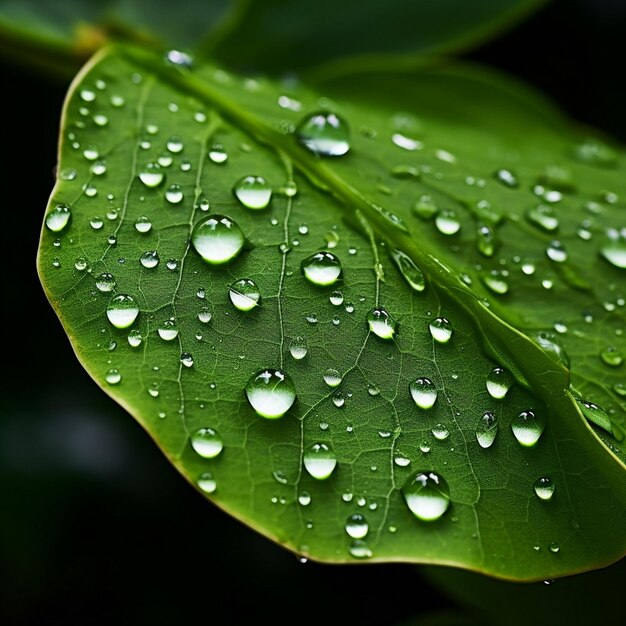 folha verde vibrante brilhante com inúmeras gotas de orvalho AI geradas