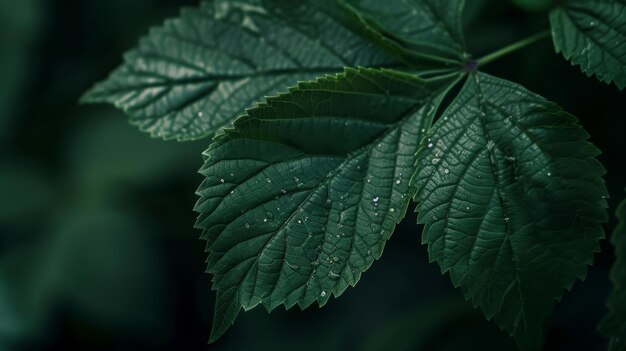 Folha verde vibrante com gotas de água