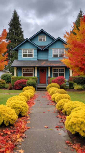 Foto folhagem colorida de outono em bairros residenciais