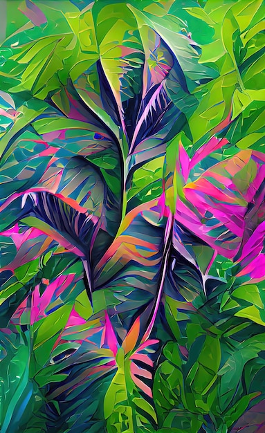 Folhagem tropical banana folhas selva palmeira monstera folhas coloridas fundo floral tropical um elemento de design têxtil e decoração ilustração 3d