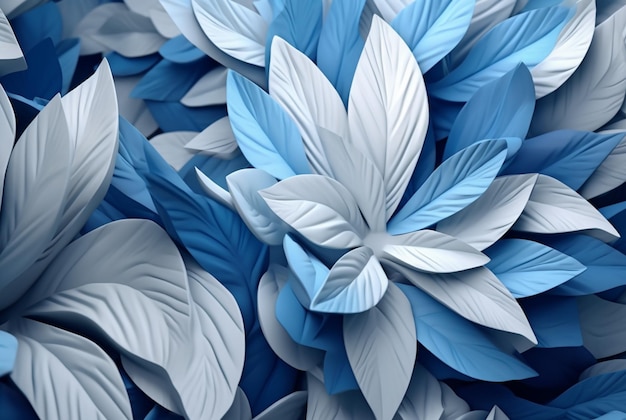 Folhas azuis brancas fundo abstrato generativo ai