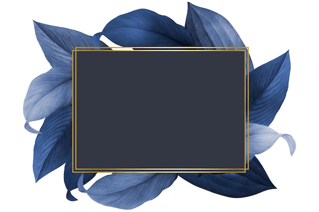 Folhas azuis com quadro retangular dourado elemento de design de fundo